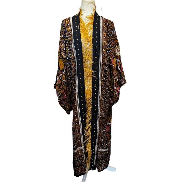 Cosmic Gypsy Atelier Feather Trim Kimono Robe 52" Festival Coat Unisex - Picture 2 of 6